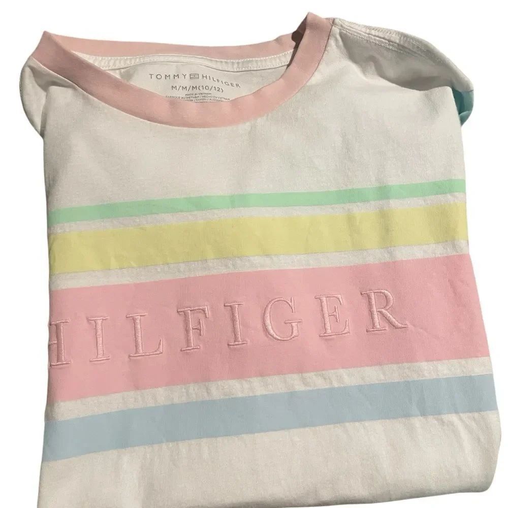 Tommy Hilfiger Kids' Pastel Striped Tee - Pink, Yellow, Blue, Green new size med